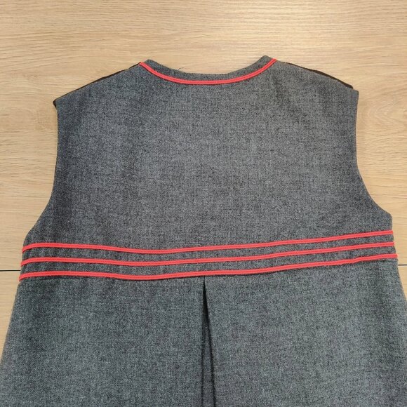 Vintage YSL Yves Saint Laurent Girls' Jumper Dress Academia Gray Red Trim Size 7 - Picture 7 of 9